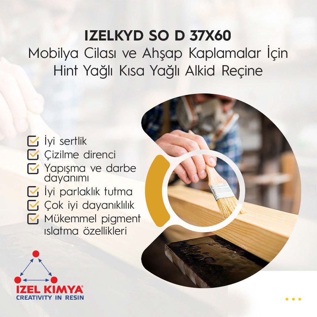 IZELKYD SO D 37X60 Mobilya Cilas� ve Ah�ap Kaplamalar i�in Hint Ya�l� K�sa Ya�l� Alkid Re�ine